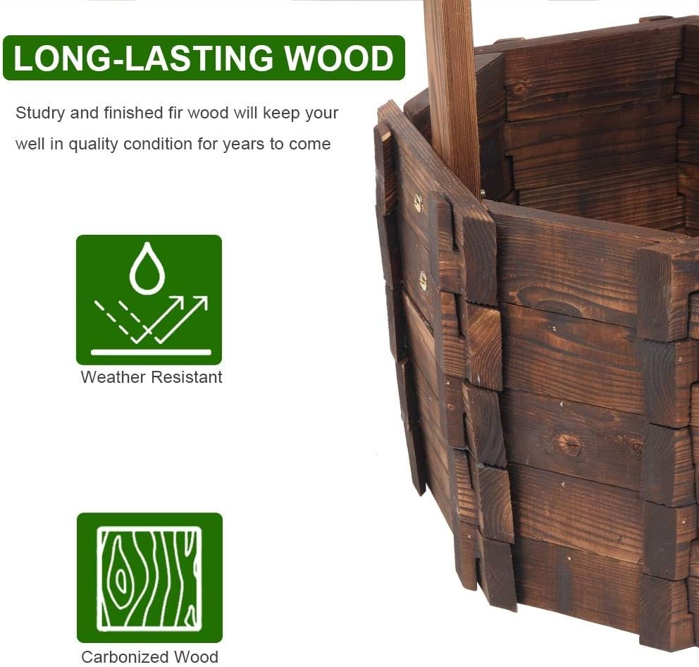 Outdoor Reinforced and Anticorrosive Wooden Wishing Well Flowerpot Multi Color Country Wood Handmade - Image 3