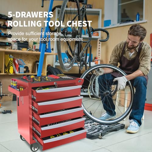 Rolling Tool Chest, Metal Tool Box with 5 Drawers, Lockable Garage Storage Cabinets Sliding Tool Drawer Cart on Wheels Toolbox Organization Workbench for Workshop Warehouse Repair Shop - Image 28