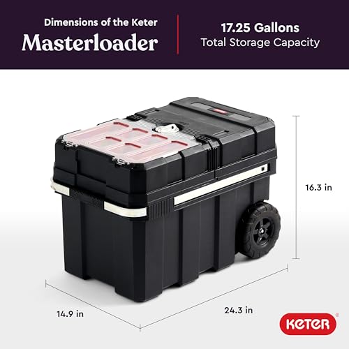 Keter Masterloader Resin Rolling Tool Box with Locking System and Removable Bins ?C Perfect Organization and Storage Chest for Power Drill, Tape Measure, and Screwdriver Set, Black - Image 3