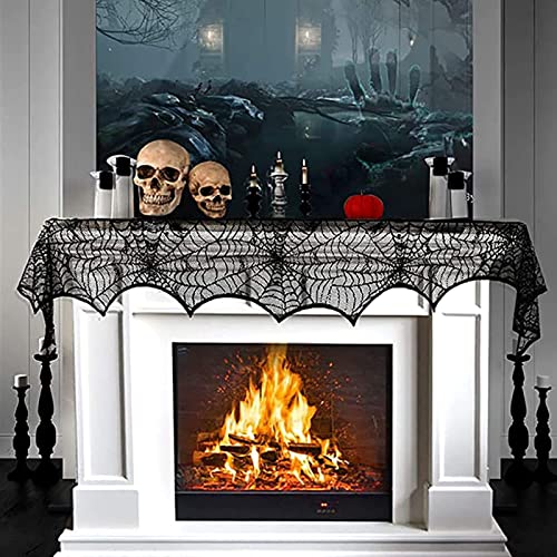 Halloween Decorations Sets,Fireplace Mantel Scarf,Round Spider Table Cover,Lace Table Runner and Cobweb Lampshade,80 Pcs 3D Bat for Party Decors - Image 3