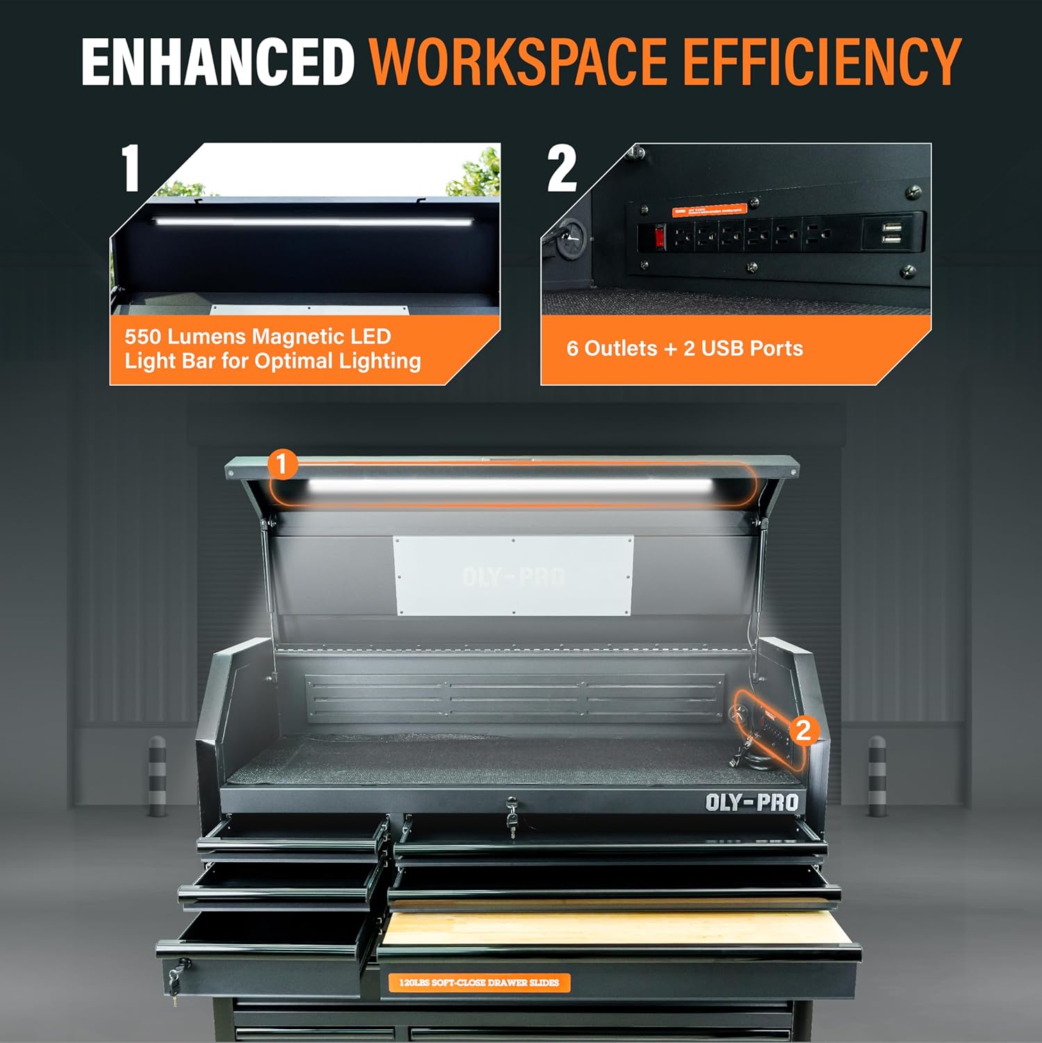 Olympia Tools Heavy Duty 52in. 15-Drawer Tool Chest and Rolling Cabinet Combo, Mechanic Tool Organizer Box for Garage Workshop, Black - Image 8
