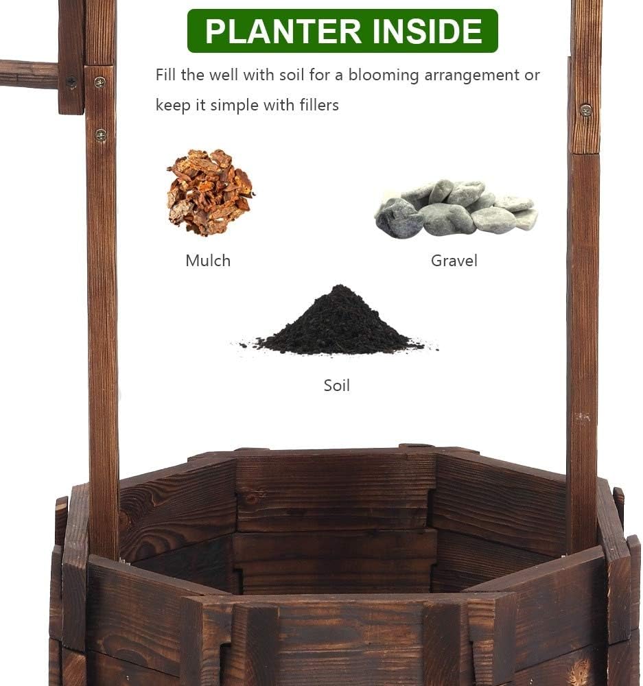 Outdoor Reinforced and Anticorrosive Wooden Wishing Well Flowerpot Multi Color Country Wood Handmade - Image 4