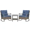 Outsunny 3pc Rocking Chair Set w/ Cushions, Wicker Bistro Set, Dark Blue