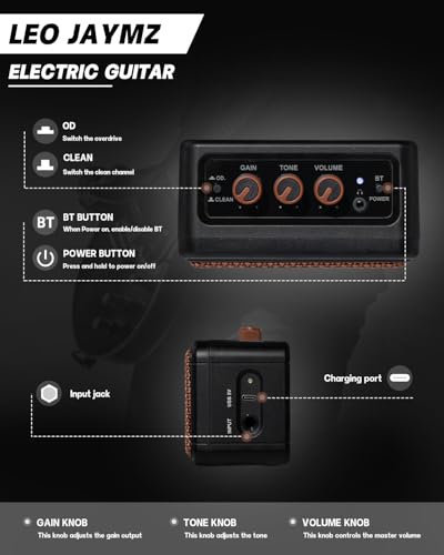 Leo Jaymz 39 Full Size ST Style Electric Guitar Starter Kit with SSH Pickup, 5W Portable Amp, Tuner, Gig Bag, Strap & Accessories (Violet Ocean) - Image 16