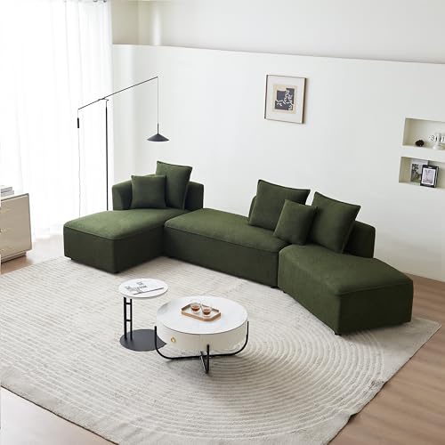 Convertible Sectional Sofa Couch for Living Room, Oversized L Shaped Couch with Chaise Lounge Sofa Set, Comfy Upholstered Sofa with 3 Back Pillows & 2 Throw Pillow, for Home Office (Orange) - Image 7