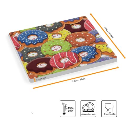 Donuts Square Coasters for Drinks 4 Packs, Absorbent Heat-Resistant Ceramic Stone Coaster Desktop Protector with Cork Base for Kitchen Bar Home Decor, 3.9 Inch - Image 5