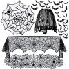 Halloween Decorations Sets,Fireplace Mantel Scarf,Round Spider Table Cover,Lace Table Runner and Cobweb Lampshade,80 Pcs 3D Bat for Party Decors