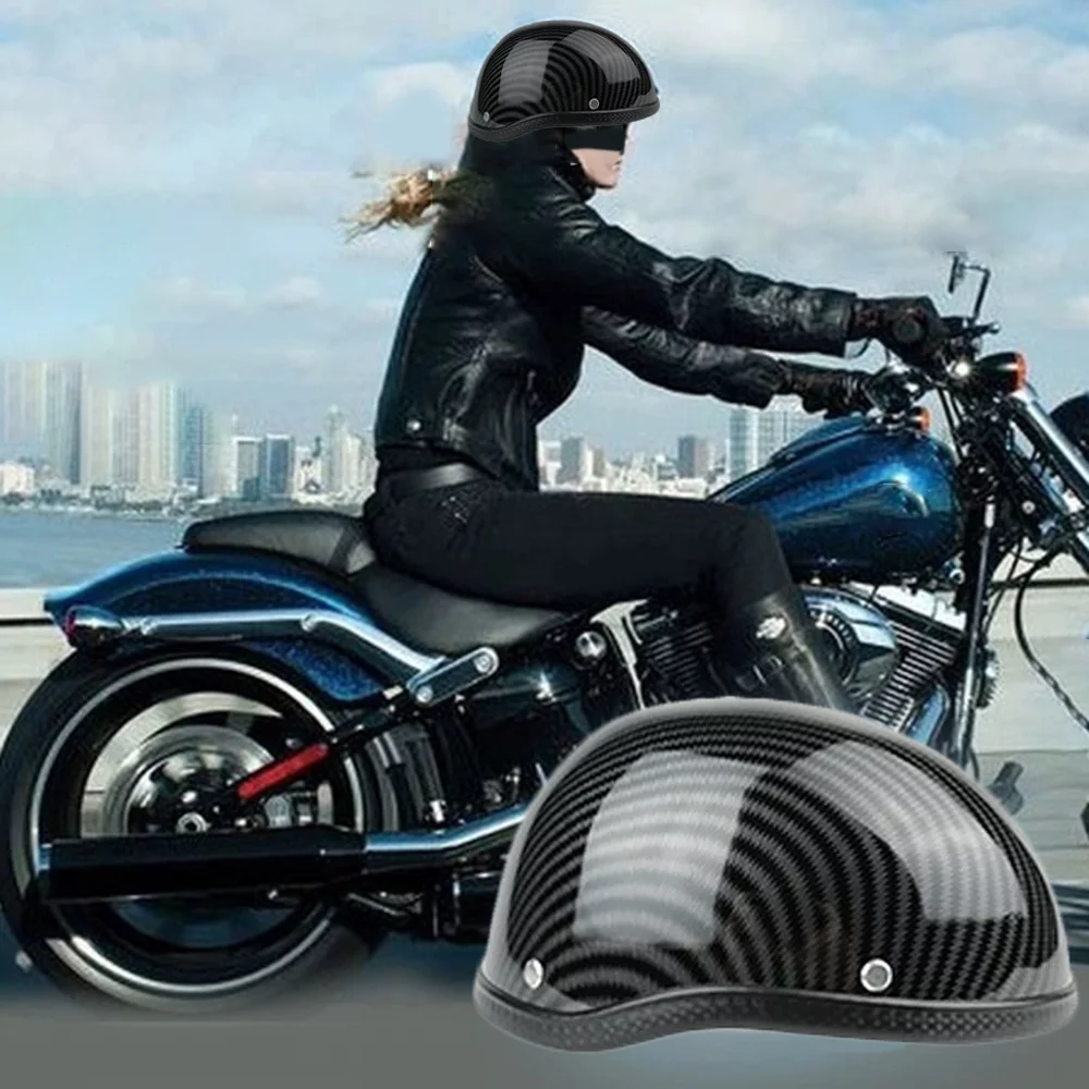 Abody Retro Style Motorcycle Half Helmet ABS+Cotton Cap for Motorcyclist Biker Ridder Carbon striation (One Size)Universal Washable - Image 4