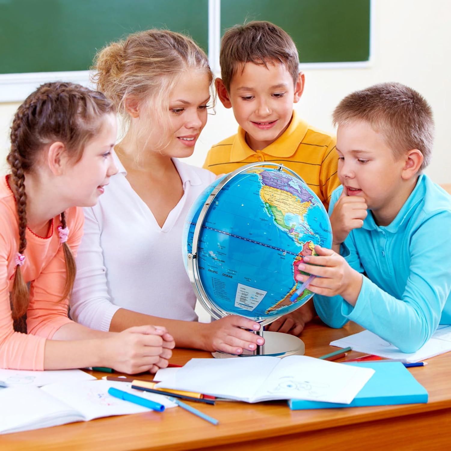 COSTWAY Illuminated World Globe, 13?? Desktop Geographic Globe w/LED Light & Easy-to-Read Clear Map for Students, 720?? Rotation Decorative Globe, Educational Interactive Globe for School, Classroom - Image 2