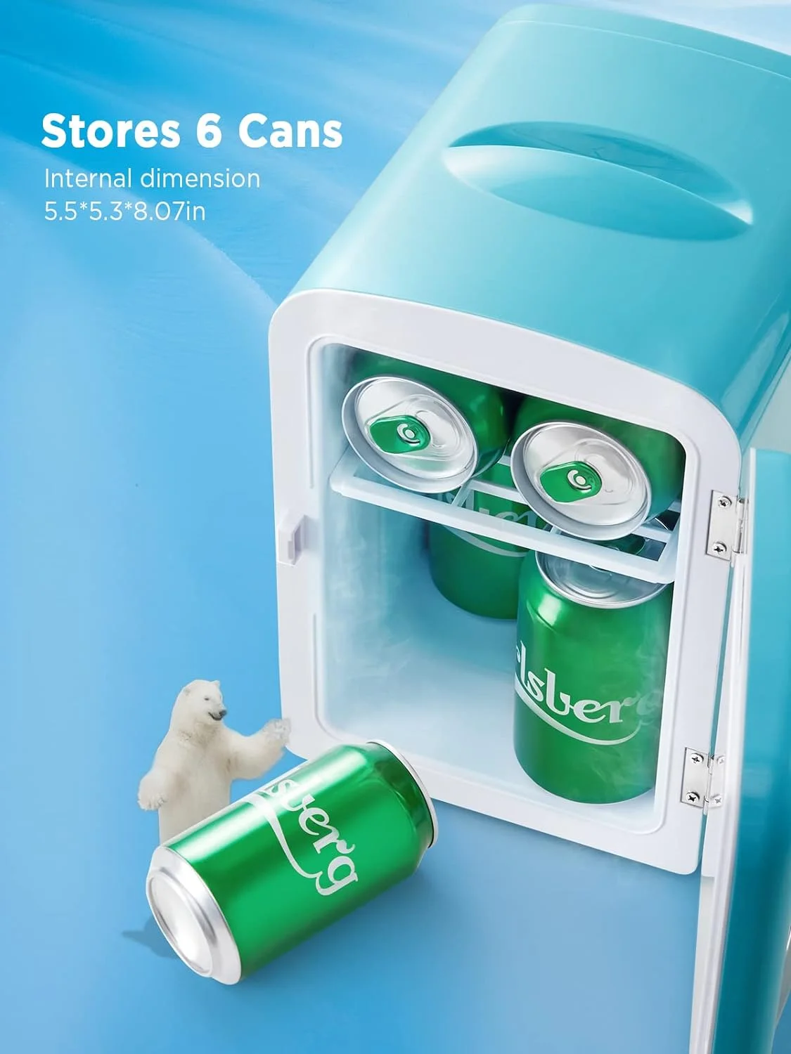 Silonn Mini Fridge, Portable Skin Care Fridge, 4 L/6 Can Cooler and Warmer Small Refrigerator with Eco Friendly for Home, Office, Car and College Dorm Room, Compact Refrigerator and Teal (SLRE01G1) - Image 6