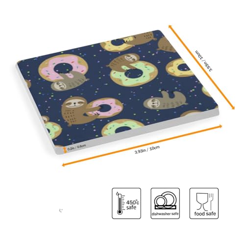 Donut Sloth Square Coasters for Drinks 4 Packs, Absorbent Heat-Resistant Ceramic Stone Coaster Desktop Protector with Cork Base for Kitchen Bar Home Decor, 3.9 Inch - Image 5